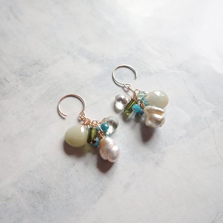（1点もの）Mix Stones Earring - 南洋真珠 - E105