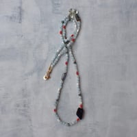 iolite × aquamarine × red coral necklace- N94
