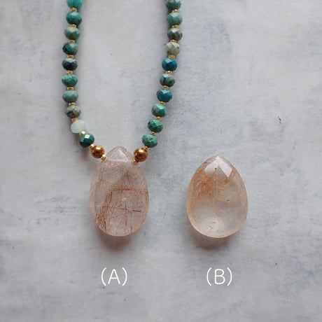 ✴︎Re new✴︎ chrysocolla × gold rutilated quartz necklace - N89