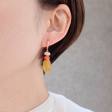 Yellow opal × Red coral Earring　E110