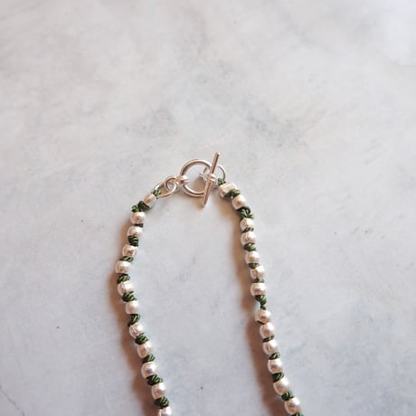 Silver Beads Silk knot NC Green×Beer quartz N25