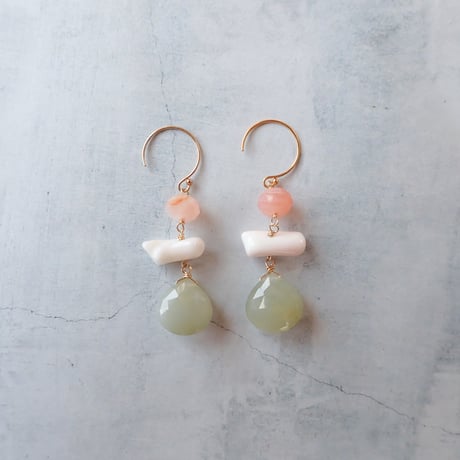 Cat's eye Qtz × White coral Earring E113