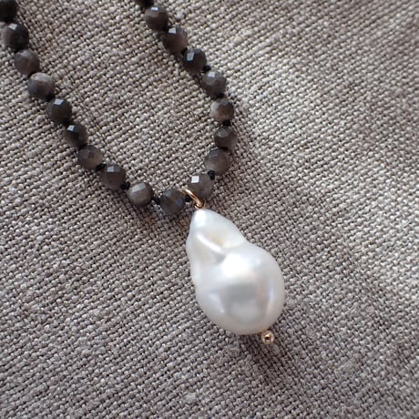 Baroque pearl × silverobsidian NC - N85