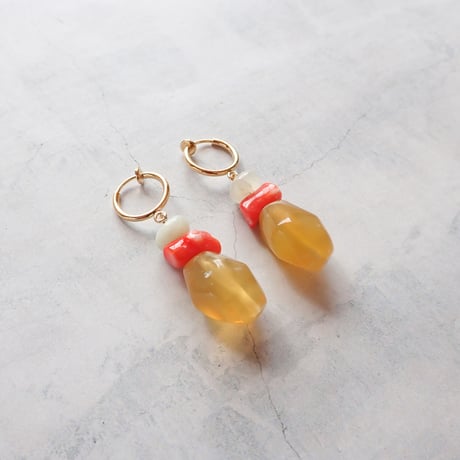 Yellow opal × Red coral Earring　E110