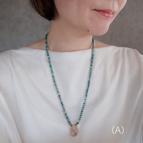 ✴︎Re new✴︎ chrysocolla × gold rutilated quartz necklace - N89