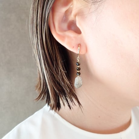Obsidian × Rutilated Quartz earring - E185