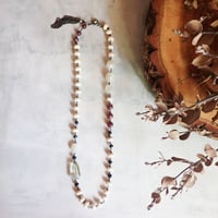 (一点もの）Green amethyst × river stone necklace  N15