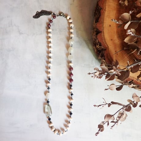 (一点もの）Green amethyst × river stone necklace  N15