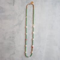 （1点もの）Green beads × Pearl 14kgf Necklace PN01