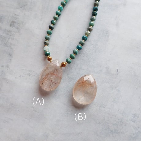 ✴︎Re new✴︎ chrysocolla × gold rutilated quartz necklace - N89