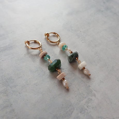 Rough stone mix Earring - Emerald - E140
