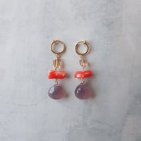 Chalcedony × Red coral Earring E112