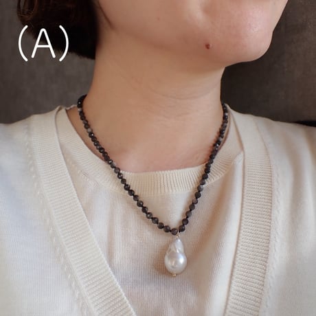 Baroque pearl × silverobsidian NC - N85
