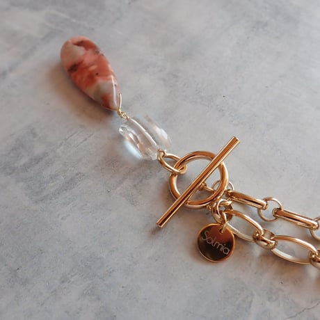Long Chain Pendant NC -Lucky Jasper×Crystal quartz- N56