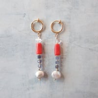 Iolite × Coral × Pearl  Earring- E158