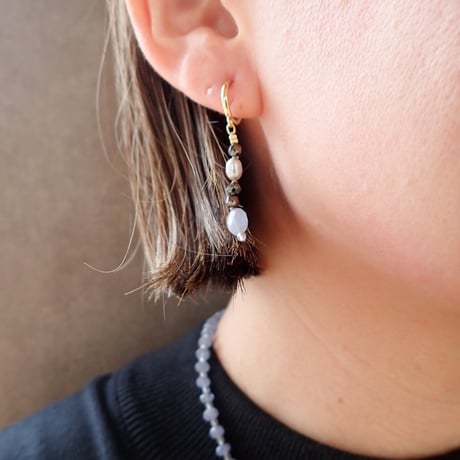 Hackmanite× Pyrite earring - E190