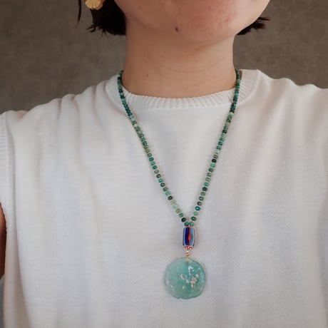 Roman glass × Chrysocolla necklace- N98