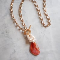 Long Chain Pendant NC -Carnelian×Pearl- N30