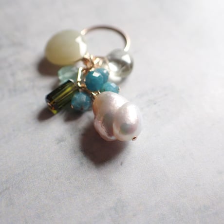 （1点もの）Mix Stones Earring - 南洋真珠 - E105