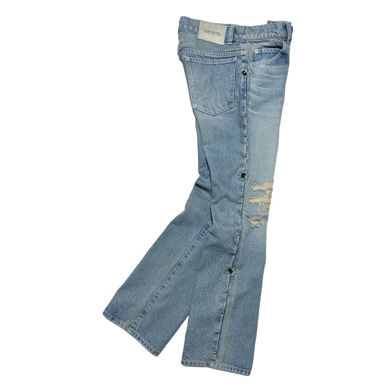 STUDS DAMAGED DENIM PANTS / INDIGO | SKINS ONLI
