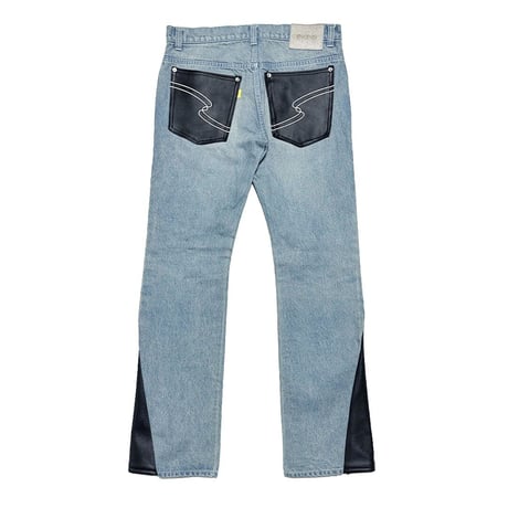 LEATHER SLID DENIM PANTS / INDIGO