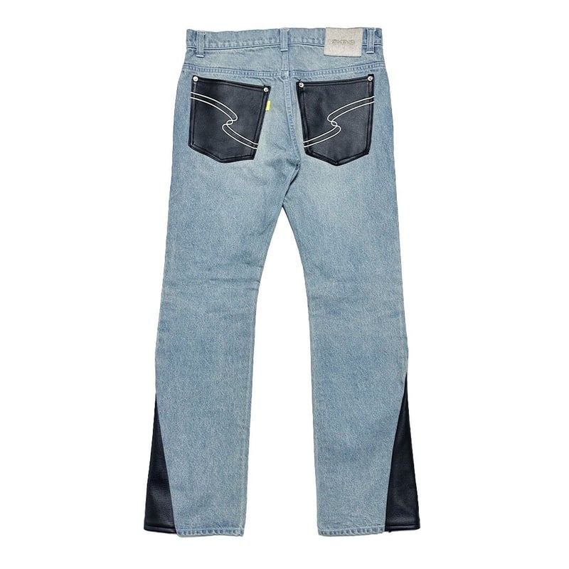 LEATHER SLID DENIM PANTS / INDIGO | SKINS ONLIN