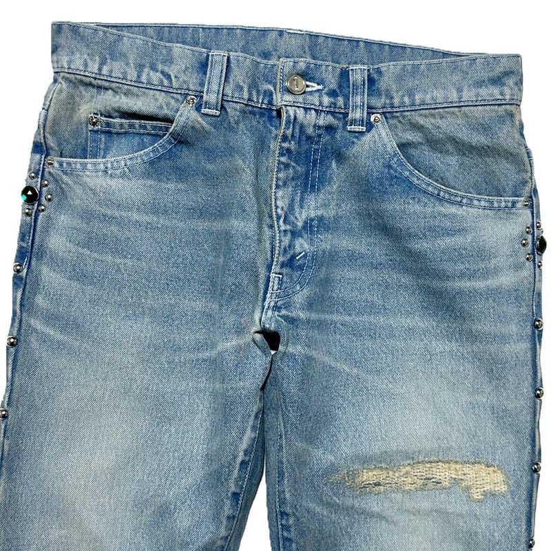 STUDS DAMAGED DENIM PANTS / INDIGO | SKINS ONLI STUDS DAMAGED DENIM PANTS / INDIGO | SKINS ONLI