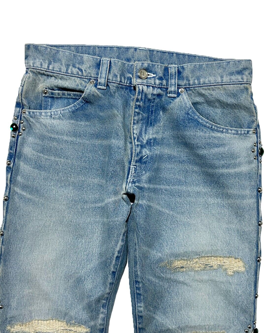 【Yoyocha25 】STUDS DETAIL DENIM PANTS STUDS DAMAGED DENIM PANTS / INDIGO | SKINS ONLI
