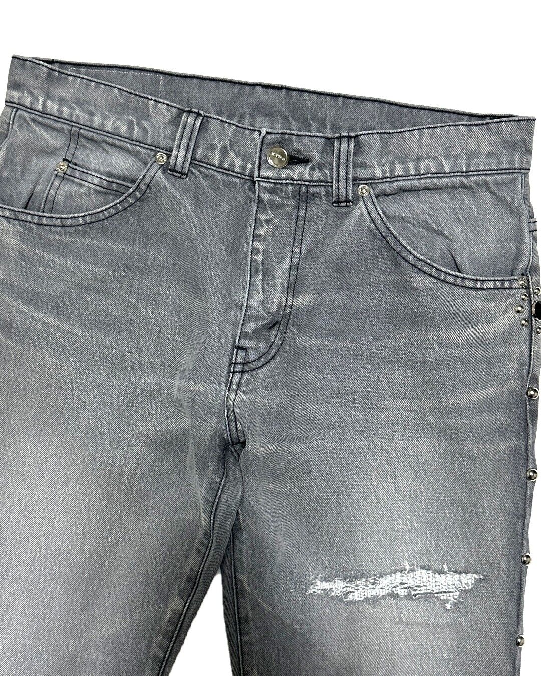 STUDS DAMAGED DENIM PANTS / BLACK | SKINS ONLIN STUDS DAMAGED DENIM PANTS / BLACK | SKINS ONLIN