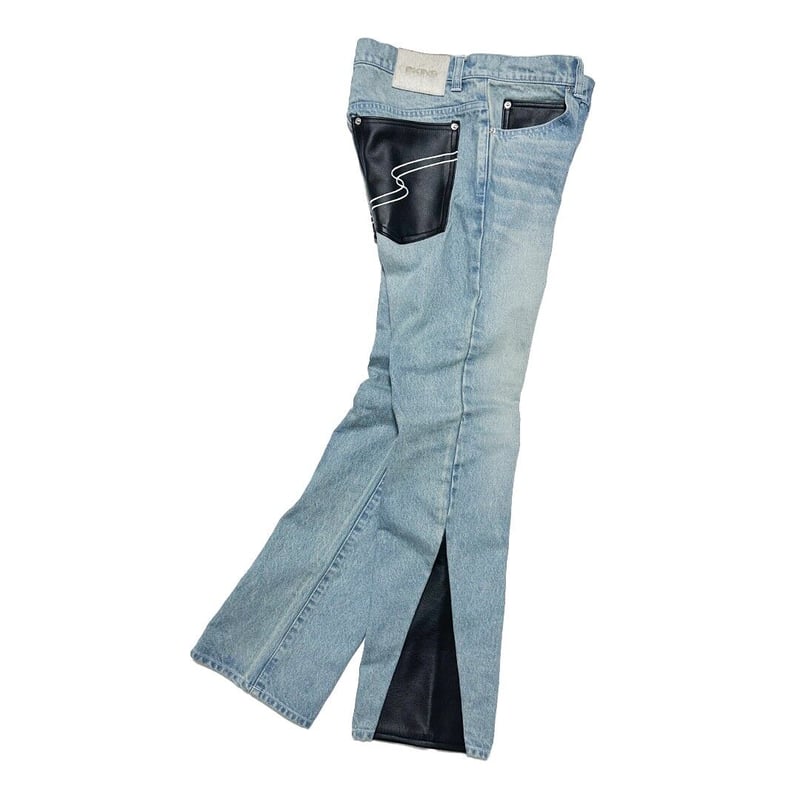 LEATHER SLID DENIM PANTS / INDIGO | SKINS ONLIN