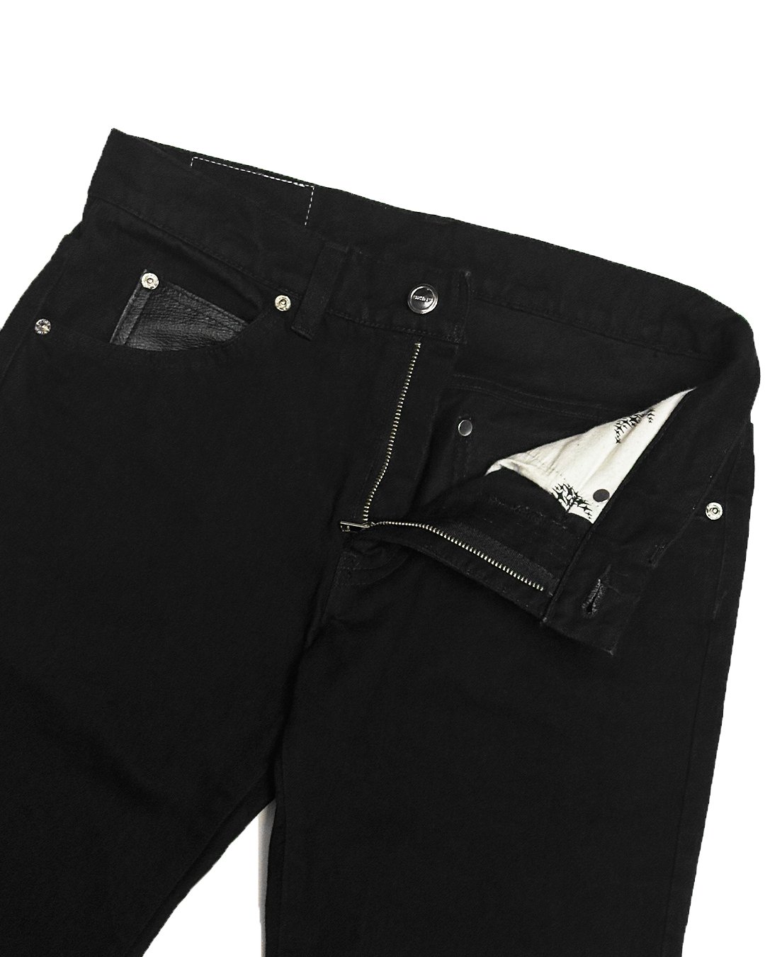 LEATHER SLID DENIM PANTS / BLACK | SKINS ONLINE