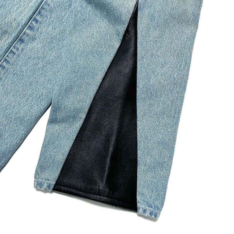 LEATHER SLID DENIM PANTS / INDIGO | SKINS ONLIN