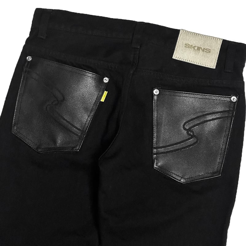 LEATHER SLID DENIM PANTS / BLACK | SKINS ONLINE LEATHER SLID DENIM PANTS / BLACK | SKINS ONLINE