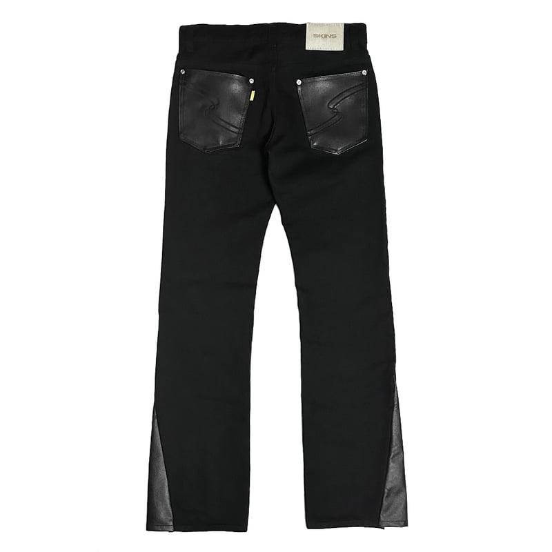 LEATHER SLID DENIM PANTS / BLACK | SKINS ONLINE