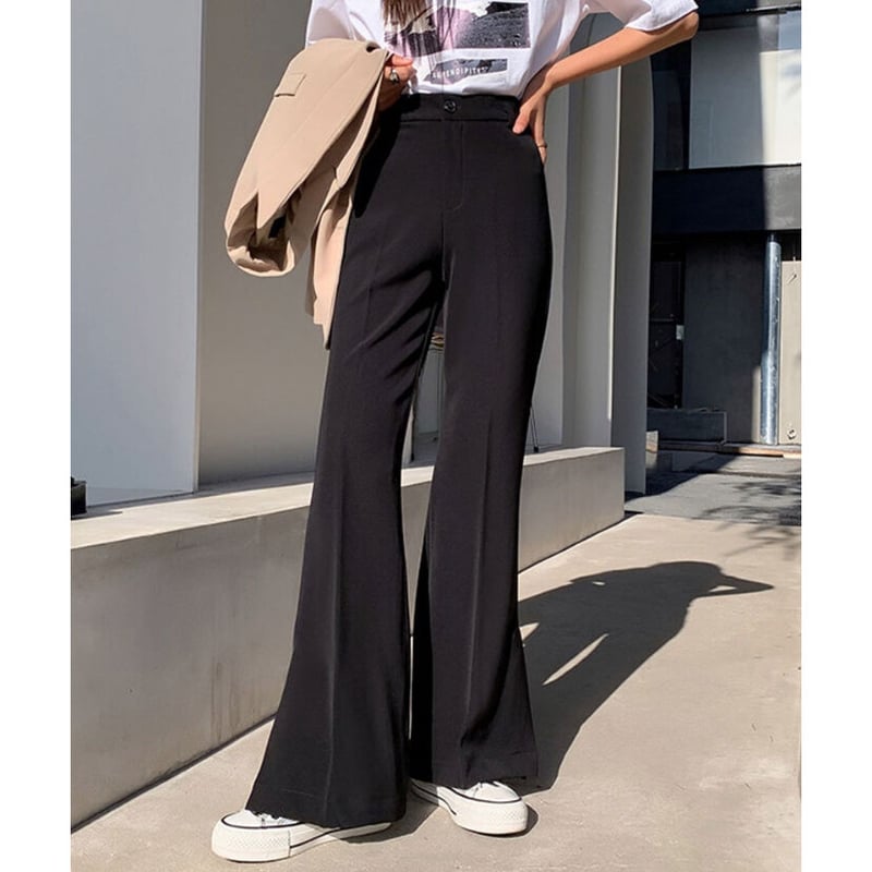 thought we friends フレアパンツ Girly Doll スラックス パンツ センタープレスフレアパンツ