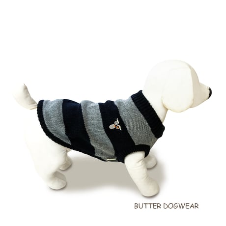 Butter Dogwear｜即納 ボーダーニットセーター ブラック＆グレー