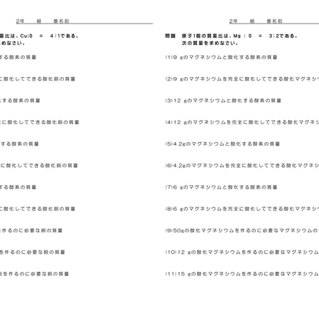 原子1個の質量比練習問題