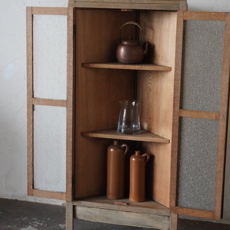 ガラス扉棚　コーナー　楢