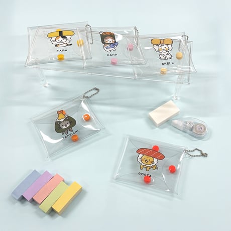 【オンライン限定】かぶるにゃん3つボタンクリアポーチ 5種コンプリートセット