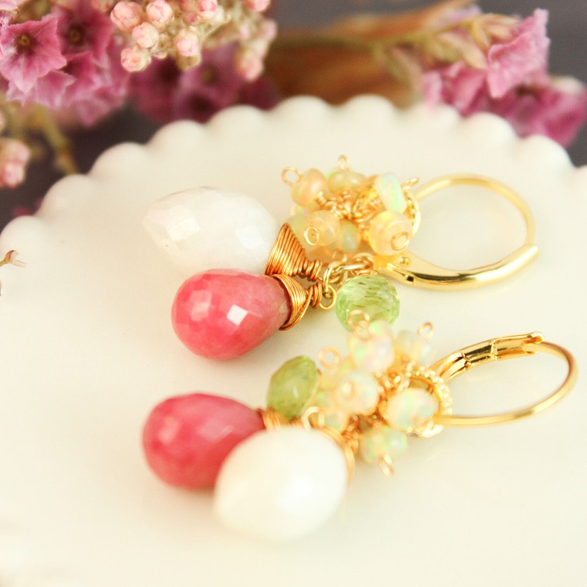 超超レアレア ピンクグロッシュラーガーネット ドロップカットピアス14KGF 超超レアレア ピンクグロッシュラーガーネット ドロップカットピアス