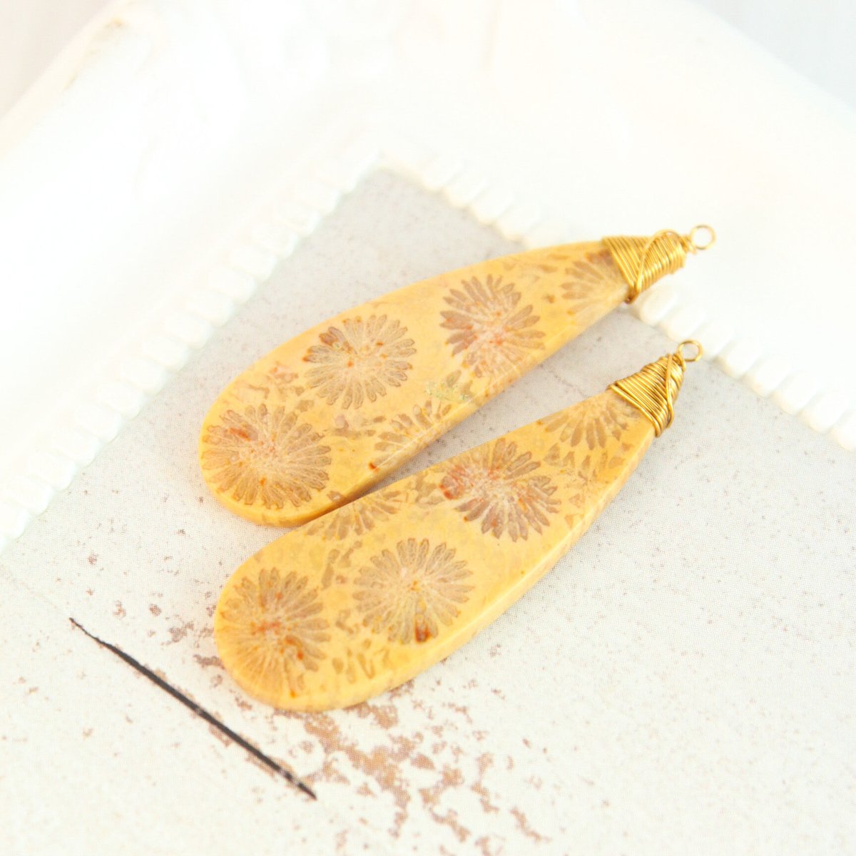 天然石☆超大粒♡マーガレットフォッシルコーラル×オパールのピアス14kgf 14kgf大輪の花フォッシルコーラルのピアスです - メルカリ