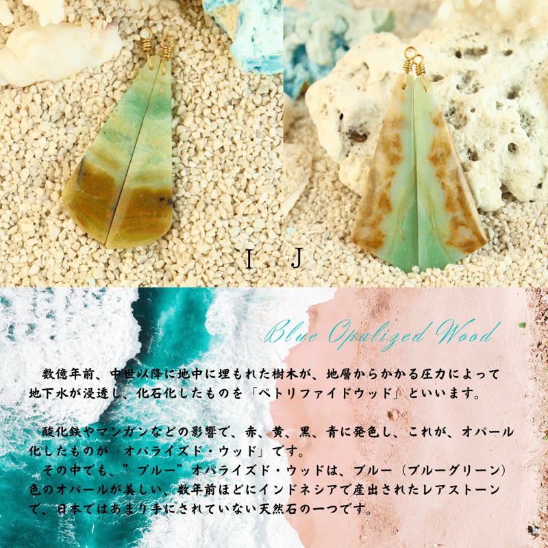 2億年化石宝石】ブルーオパライズド・ウッド ルース 耳飾り 2億年化石宝石】ブルーオパライズド・ウッド ルース 耳飾り