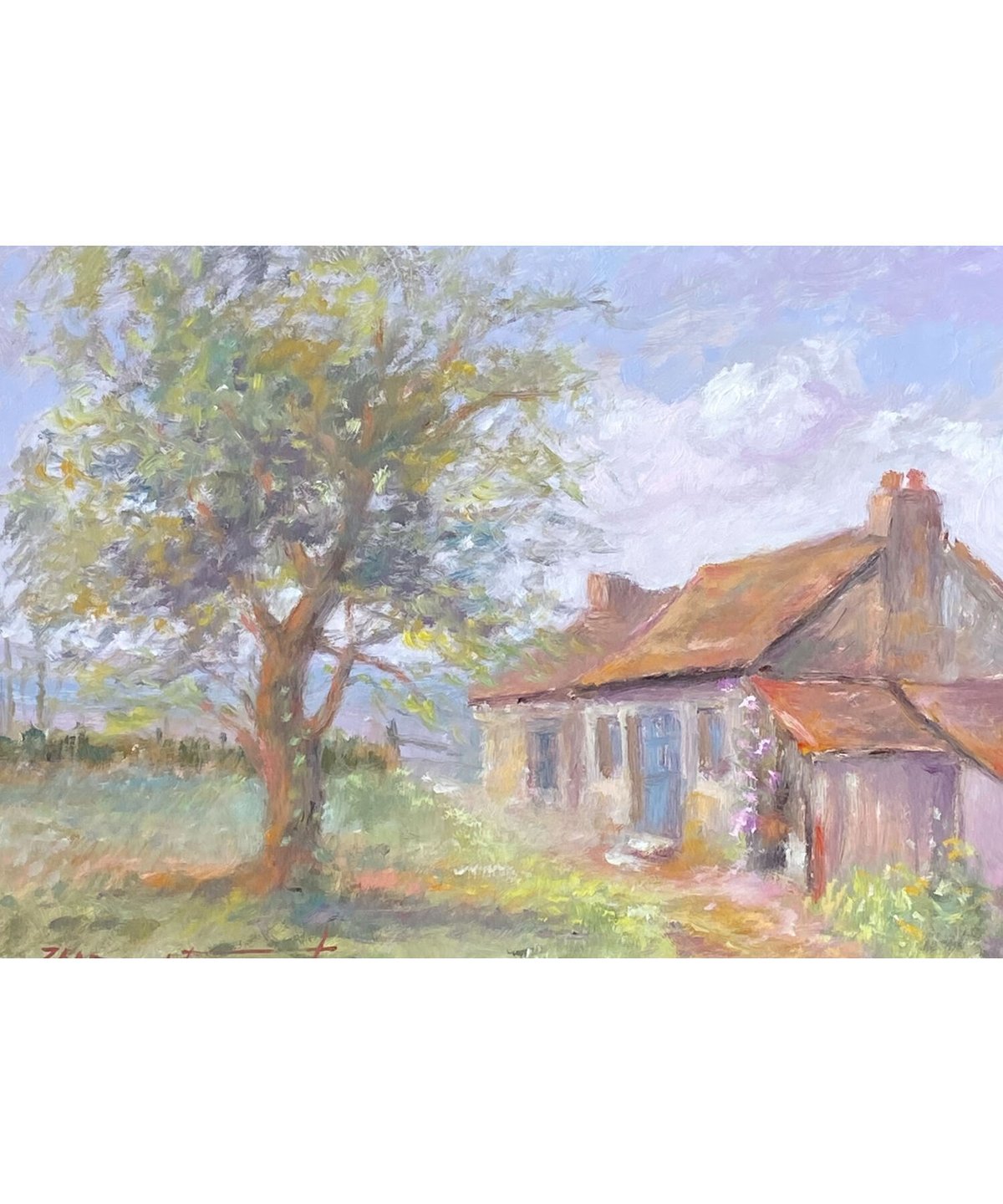 夏の家 油絵 Oilpainting 木製パネル 19.5cmx27cm（3号） | Ate