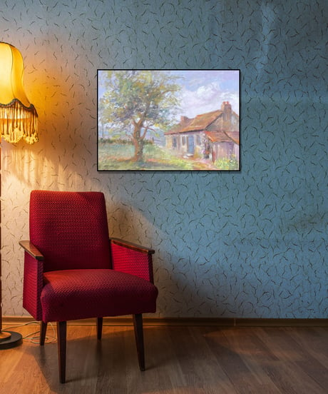 夏の家　油絵 Oilpainting 　木製パネル　19.5cmx27cm（３号）