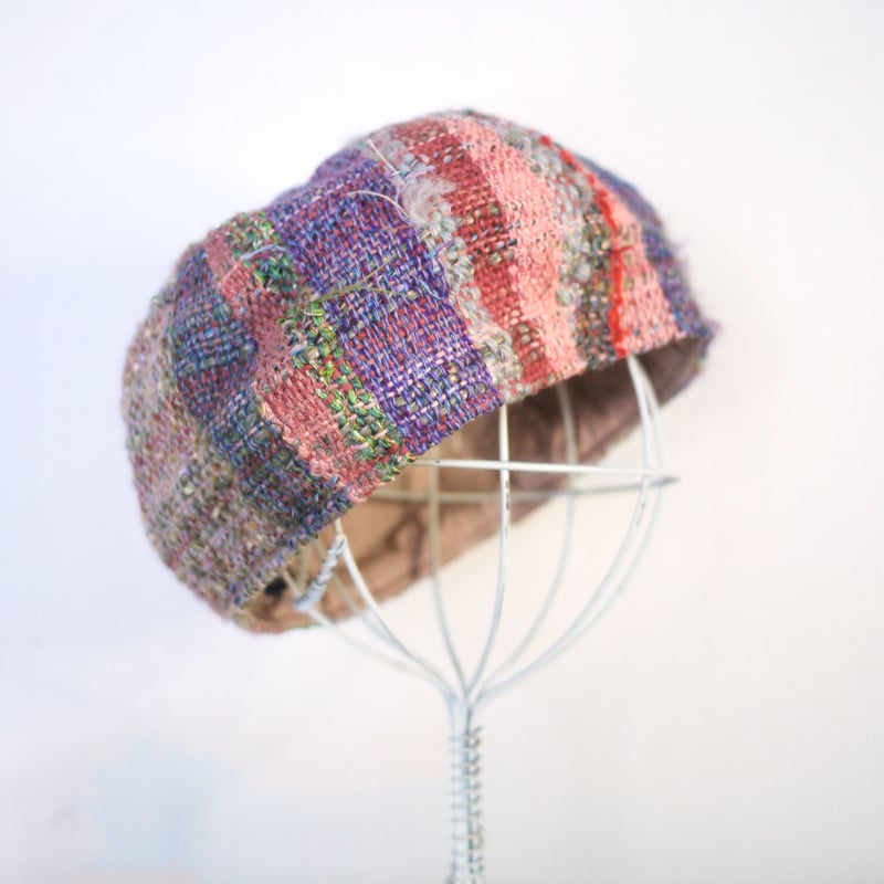 個性的】さをり織りのカラフル 6枚はぎベレー帽子 秋冬糸 2color