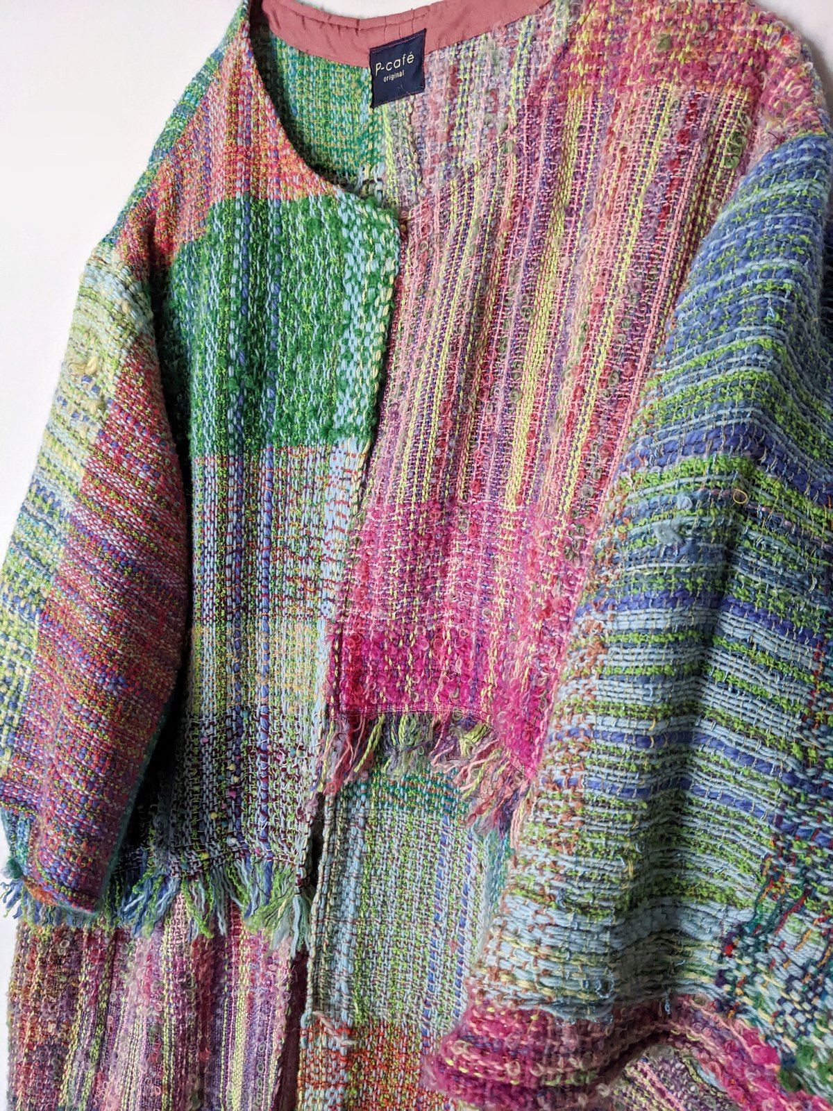 個性的】さをり織りの艶やかカラフルロングコート ノーカラー | tailor