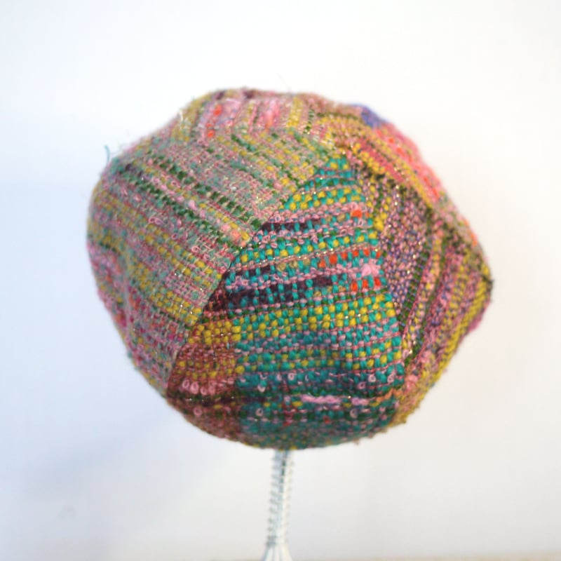 個性的】さをり織りのカラフル 6枚はぎベレー帽子 秋冬糸 2color