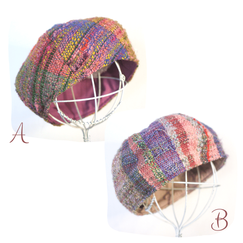 個性的】さをり織りのカラフル 6枚はぎベレー帽子 秋冬糸 2color