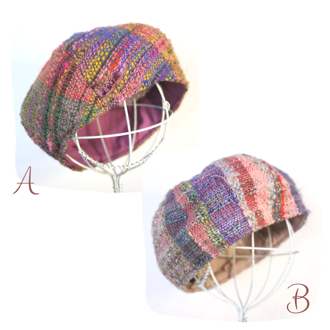 さおり織り　カラフル　ベレー帽　おしゃれ 個性的】さをり織りのカラフル 6枚はぎベレー帽子 秋冬糸 2color