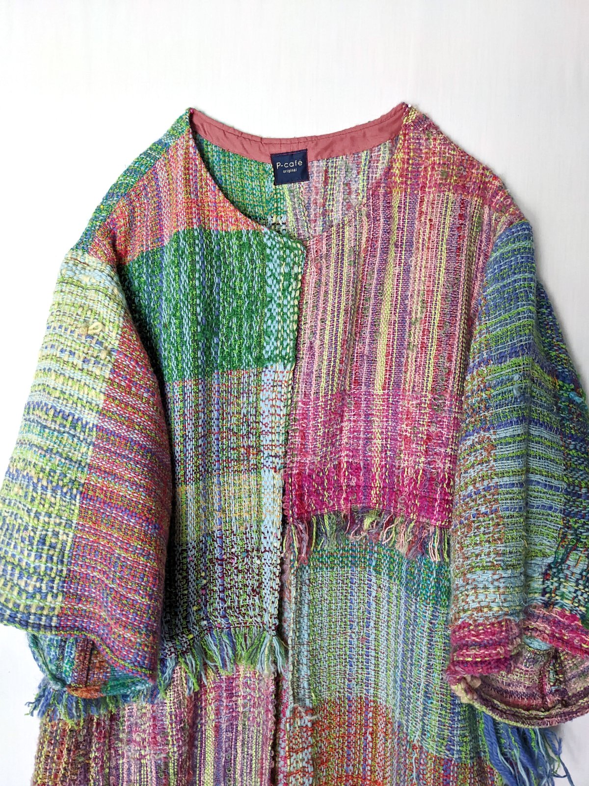 個性的】さをり織りの艶やかカラフルロングコート ノーカラー | tailor 
